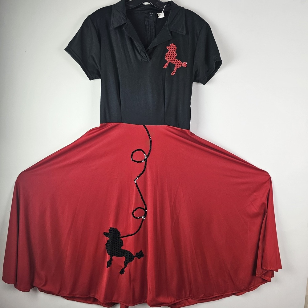 Smiffys Womens Halloween Costume Dress M 50s Rockabilly Sequin Poodle Black Red